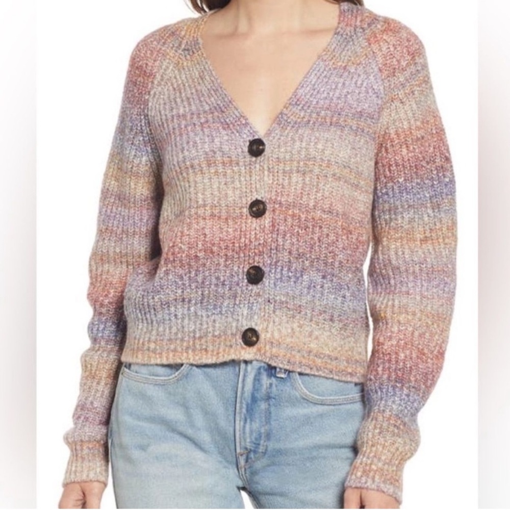 Rails Josie Space Dye Cotton Blend Cardigan Amethyst Space Dye Button Rainbow